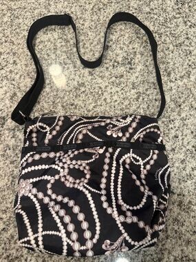 Lesportsac Black Crossbody with Pearl Chain Print